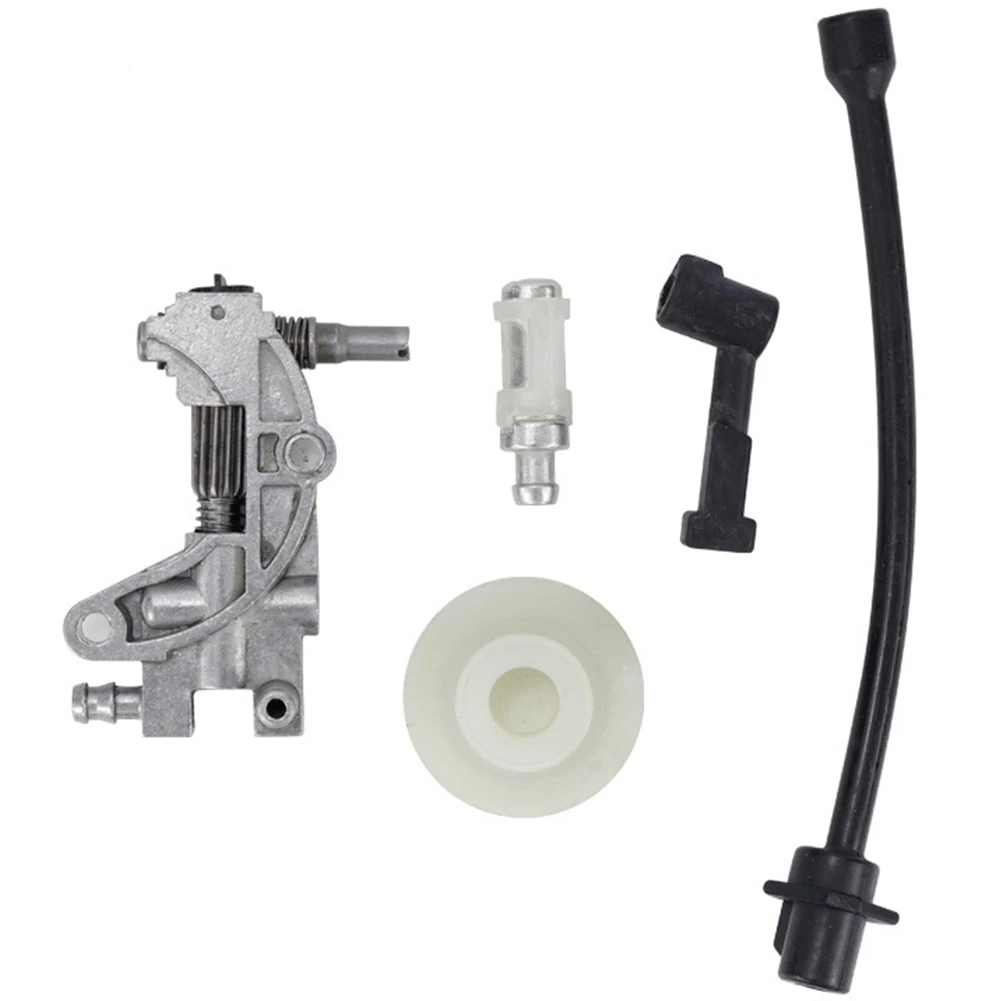 

5 шт. масляный насос, фильтрующая трубка, шланг, масляная насадка, комплект турбины для 4500 5200 5800 45CC 52CC 58CC, запасная бензопила