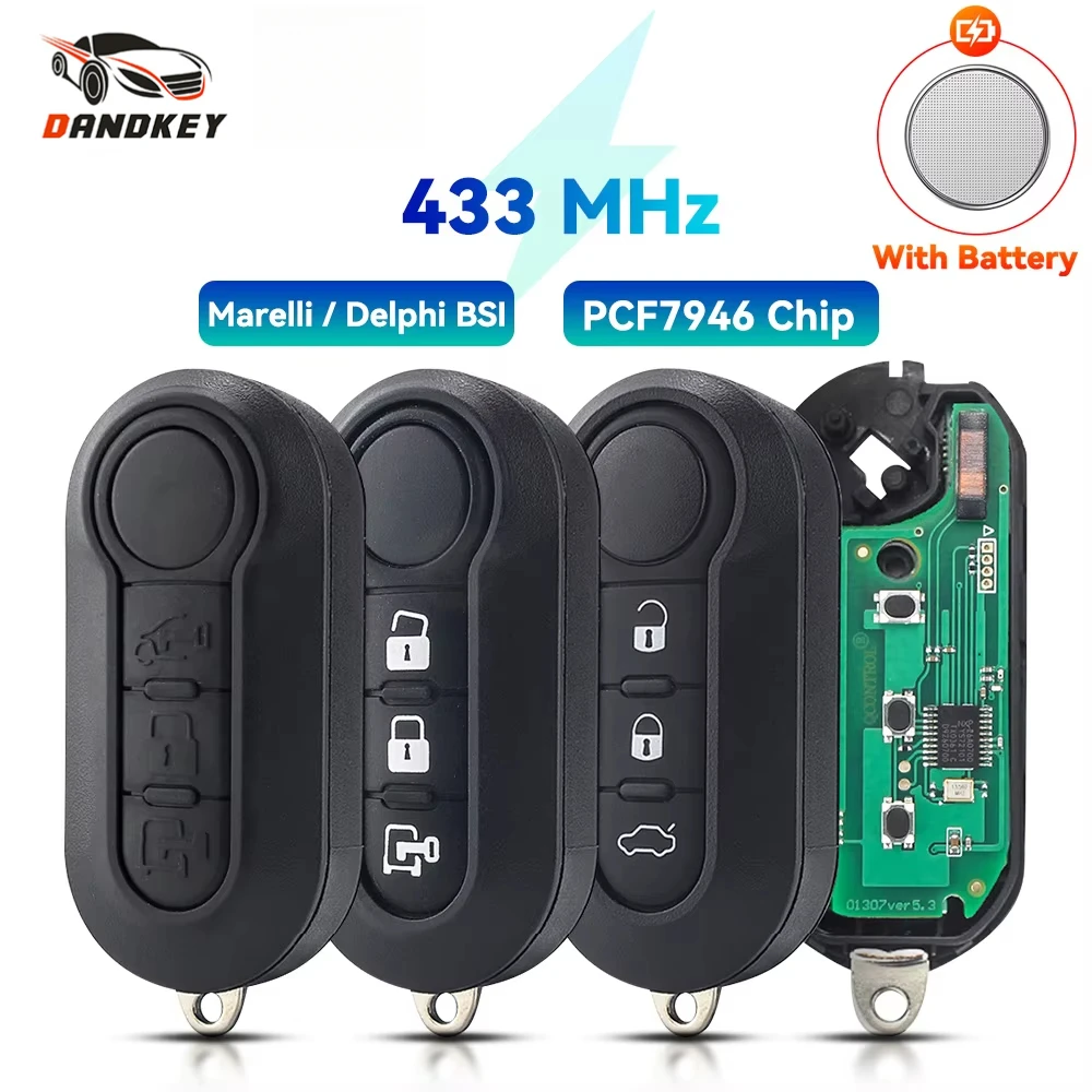 Dandkey ใหม่รถรีโมทคอนโทรลคีย์สําหรับ Fiat 500 500L MPV Ducato Citroen Jumper Peugeot Boxer 2008-2015 433.92Mhz ID46 3 ปุ่ม