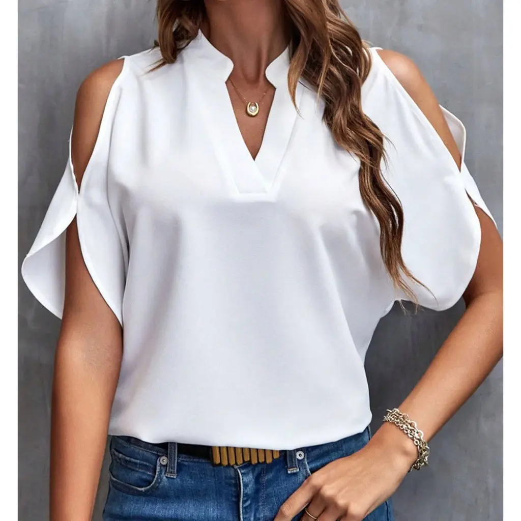 

Women's V-Neck Fashion Shoulder Sleeve Top Elegant European And American Style New Arrivals by