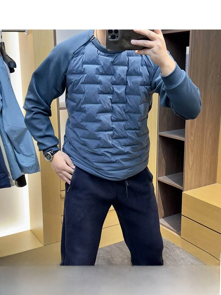 

Warmth And Style: Men's Filled C-Cotton Hoodie Jacket Youth Straight Cut Body Warm round Neck Basic Style for Autumn Winter