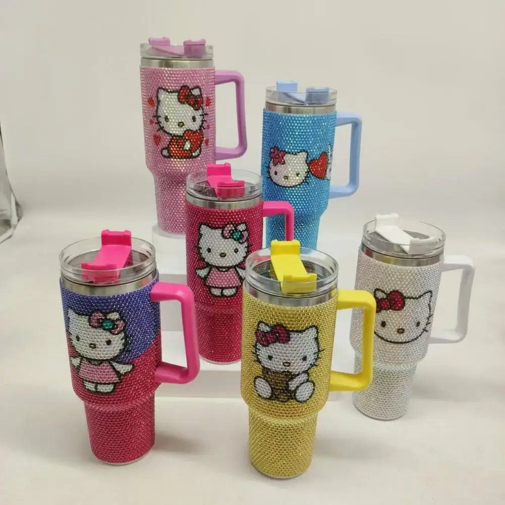 

Kawaii Sanrio Hello Kitty Cartoon Luxury 40Oz Ice Cup with Straw Car Cooling Water Cup 304 Stainless Steel Insulated Cup Gifts