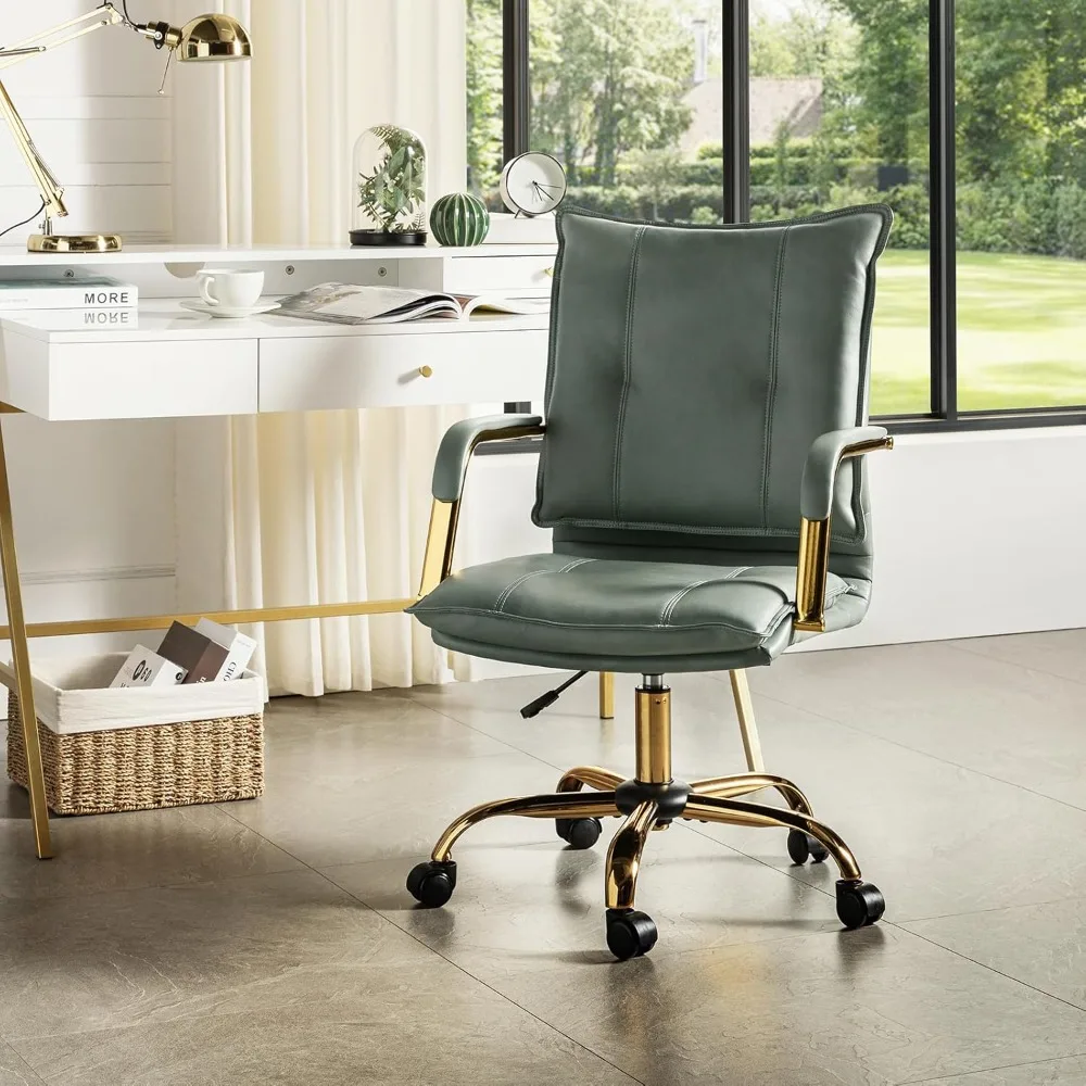 

Home Office Desk Chair, Adjustable Swivel Computer Chair with Golden Legs and Arms, Comfy Upholstered Task Chair