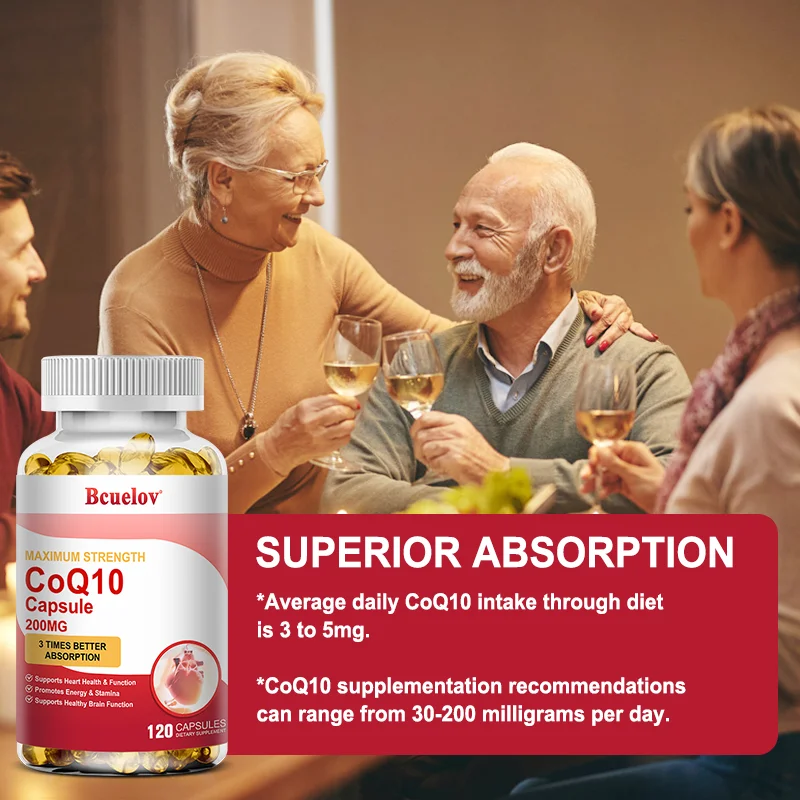 كبسولات المكملات المساعدة Q10 (CoQ10) 200 ملغ تدعم صحة القلب، وتوفر فوائد مضادة للأكسدة، وتعزيز الطاقة