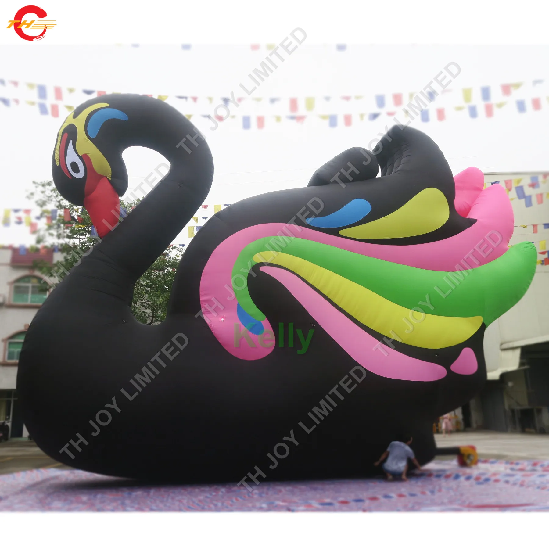 Free Door Ship 8mH Black Inflatable Goose Inflatable Swan Replica Cartoon Character for Outdoor Advertising