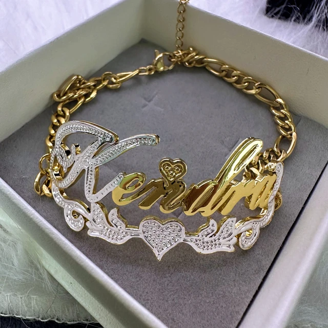 Hiphop Custom Name 3D Style Bracelet 18K Gold Plated Nameplate Bracelet Custom Double Color Bracelets Stainless Steel Jewelry AliExpress