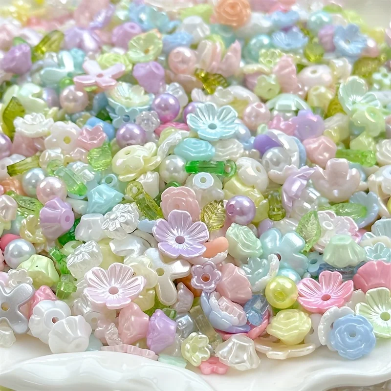 3-12mm Mini Flower Beads Bell Orchid, Rose Cherry Blossom with Leaf Beads DIY Floral Spacer Beads Light Color Series 3-12mm