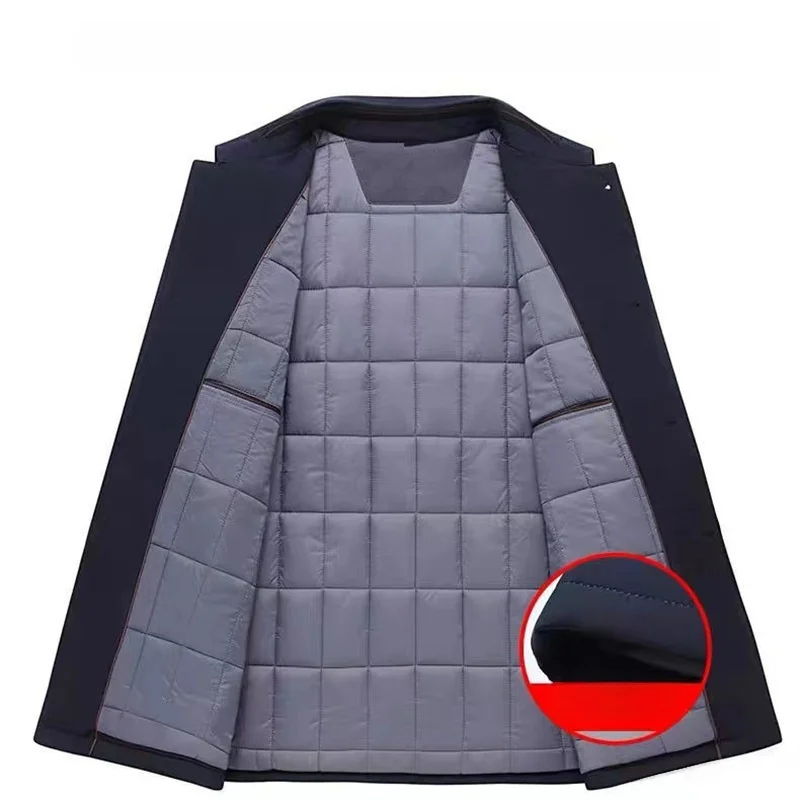 Мужская хлопковая куртка Thiened, осенне-зимняя новинка, теплое пальто с воротником-стойкой, длинная длина, застежка на одной пуговице сбоку