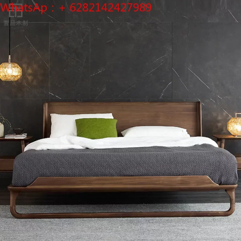 

Bed Custom Nordic light luxury solid wood black walnut 1.8m master modern simple new Chinese double custom