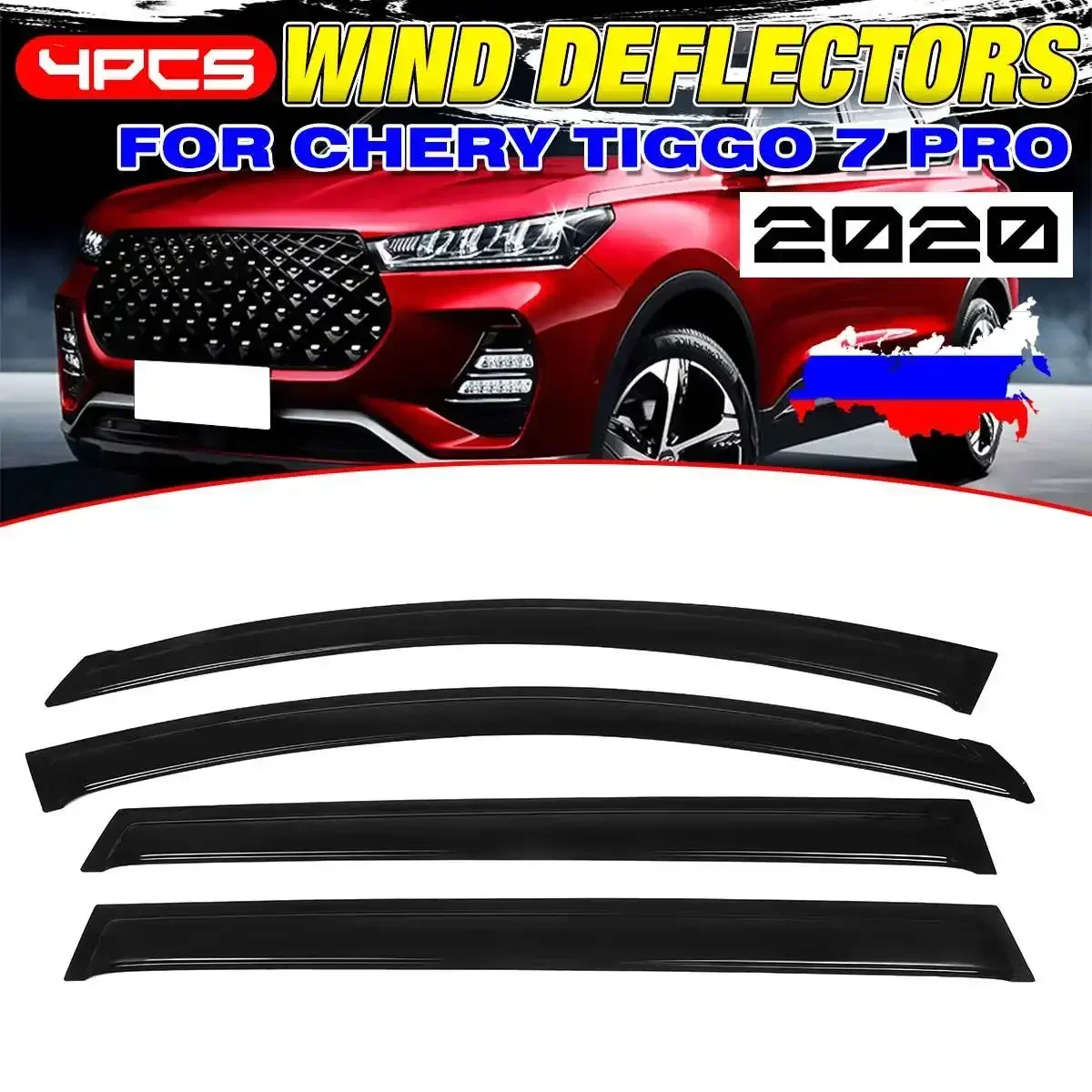 

4PCS Car Side Window Wind Deflectors Tinted Sun Rain Guard Vent Awnings Shelter Cover For Chery For Tiggo 7 Pro 2020+ Body Kit