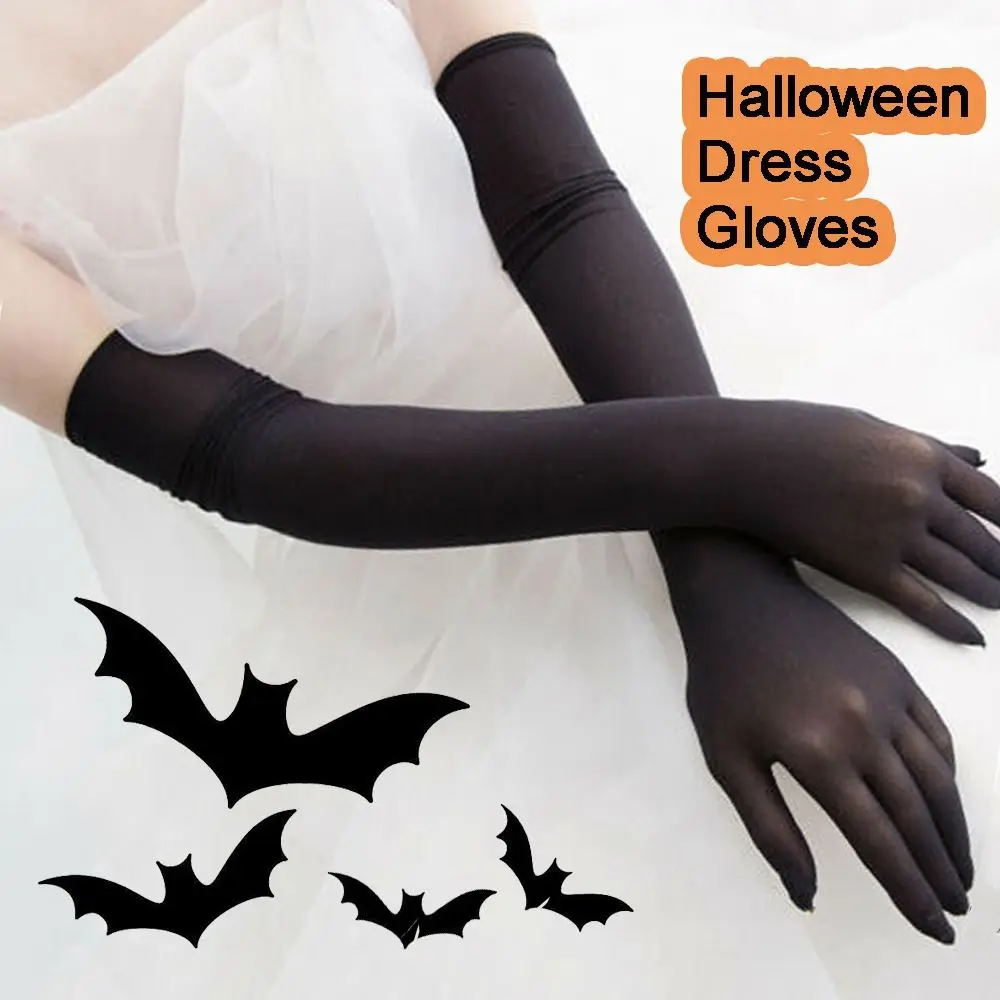 Halloween Opera Prom Mesh Seamless Mitten Finger Pantyhose Gloves Transparent Gloves Long Sheer