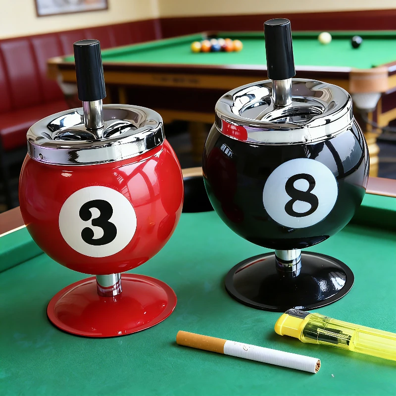 Hot selling covered anti fly ash ashtray creative billiards metal office table tennis decorative cigarette cup