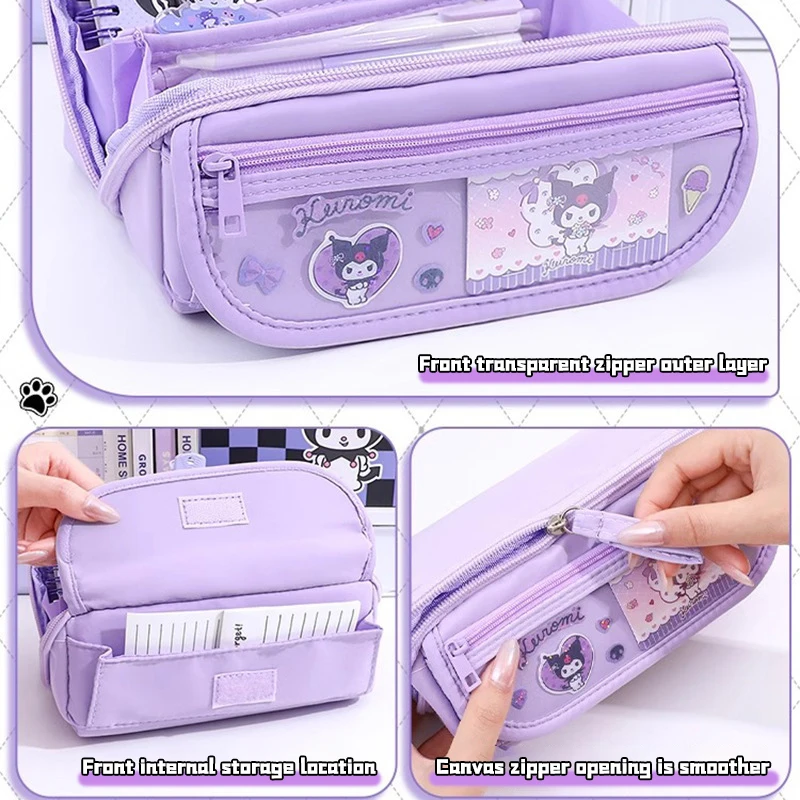 Sanrio-estuche de lápices Kawaii Kuromi Cinnamoroll Melody, bolsa de lápices escolares, gran capacidad, suministros de papelería, bolsas de cosméticos