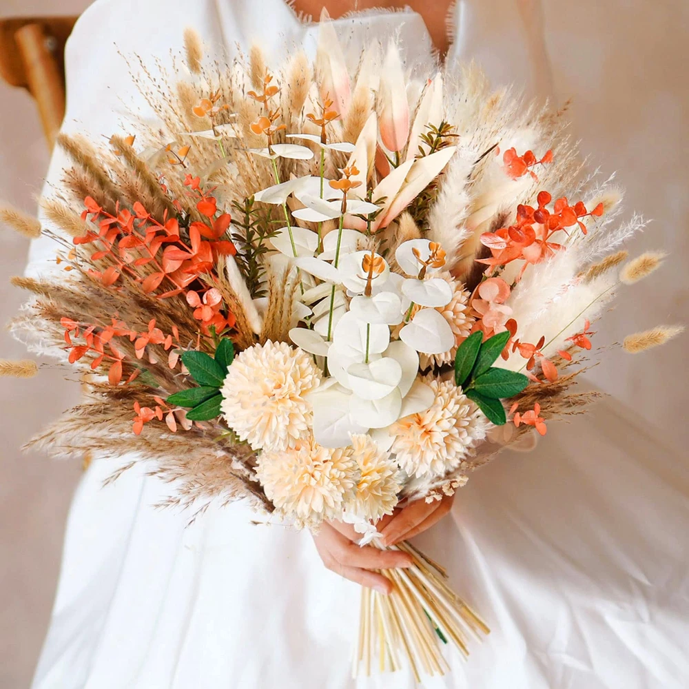 110pcs Natural Dried Pampas Grass Bouquet Boho Home Decor Phragmites Dried Flowers Bouquet for Wedding Floral Arrangement