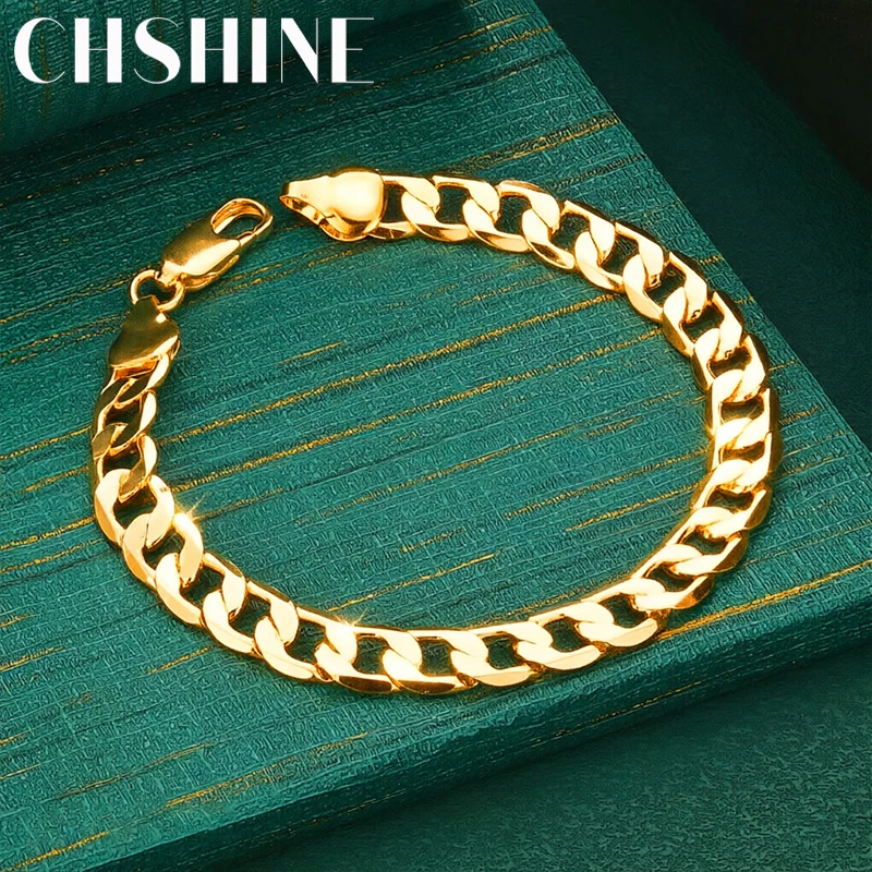 925 Sterling Silver 18K Gold  8MM Side Chain Bracelet For Women Men Wedding Party Fashion Charm Jewelry