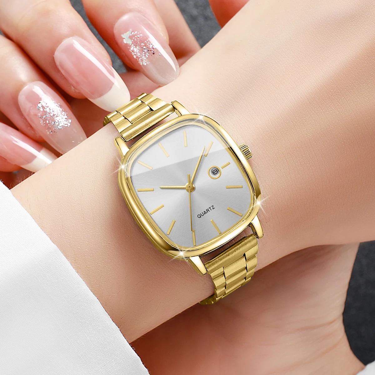 3PCS/Set Elegant Square Dial Women Watches Simple Calendar Quartz Wristwatches Bracelets Set Reloj Mujer (Without Box) image 3
