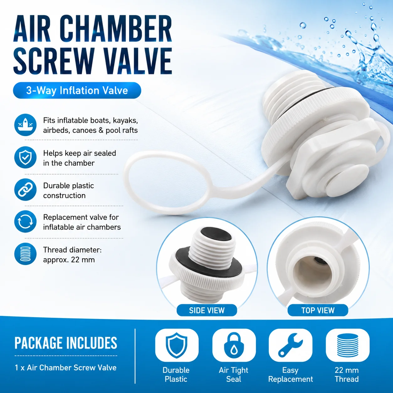 Replacement Boston Style Screw Valve For Inflatable Boats Kayaks Air Mattresses Canoes Pool Floats And Rubber Dinghys