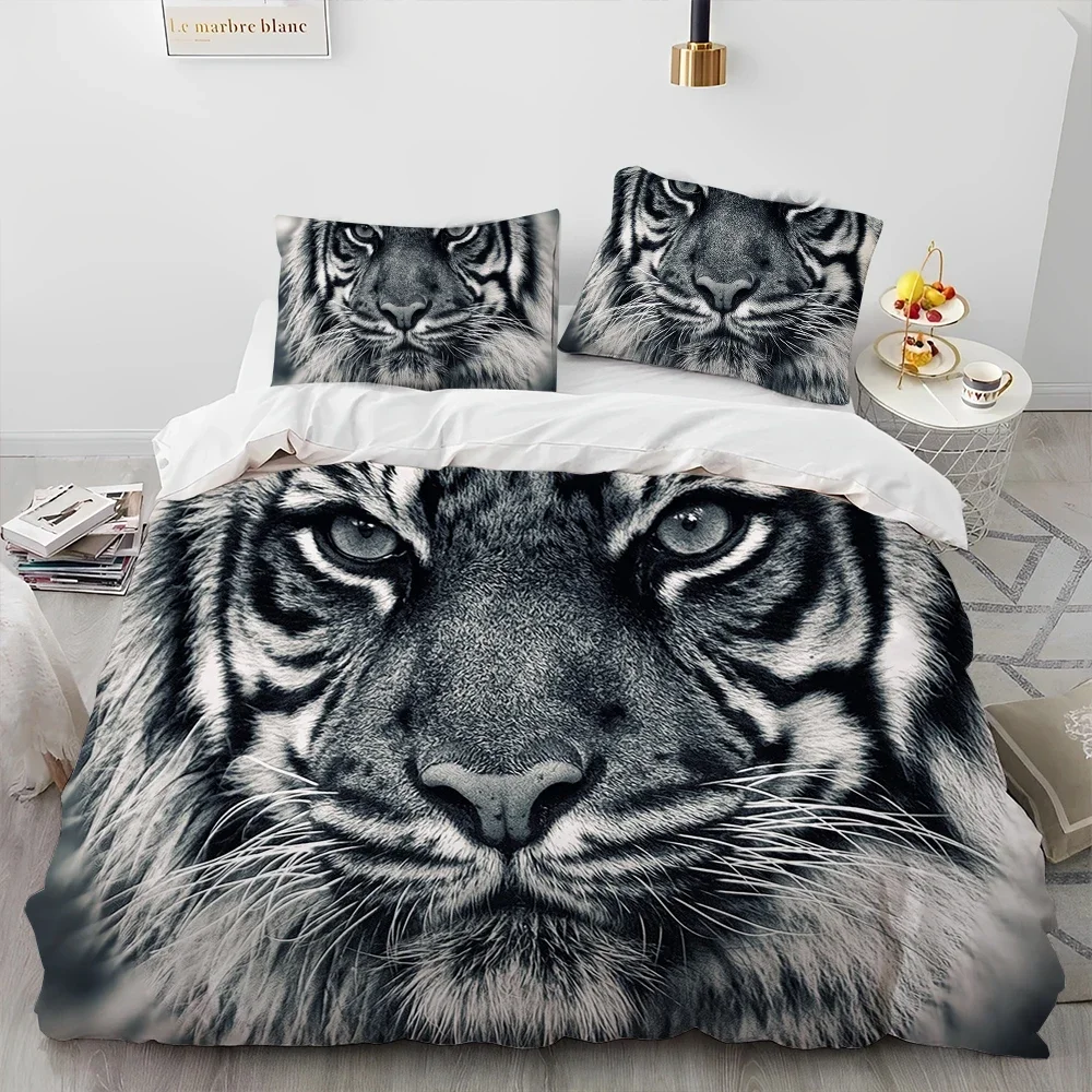 3D Tiger Leopard Wolf Animal Luxury Comforter Bedding Set,Duvet Cover Bed Set Quilt Cover Pillowcase,King Queen Size Bedding Set