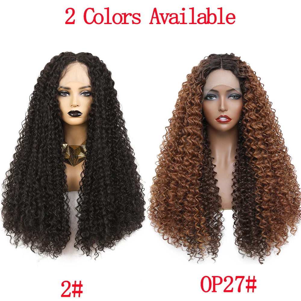 Ombre Brown Synthetic Lace Front Wig For Black Women Kinky Curly Long Middle Part Hair Wigs X-TRESS Natural Daily Use Hairstyle