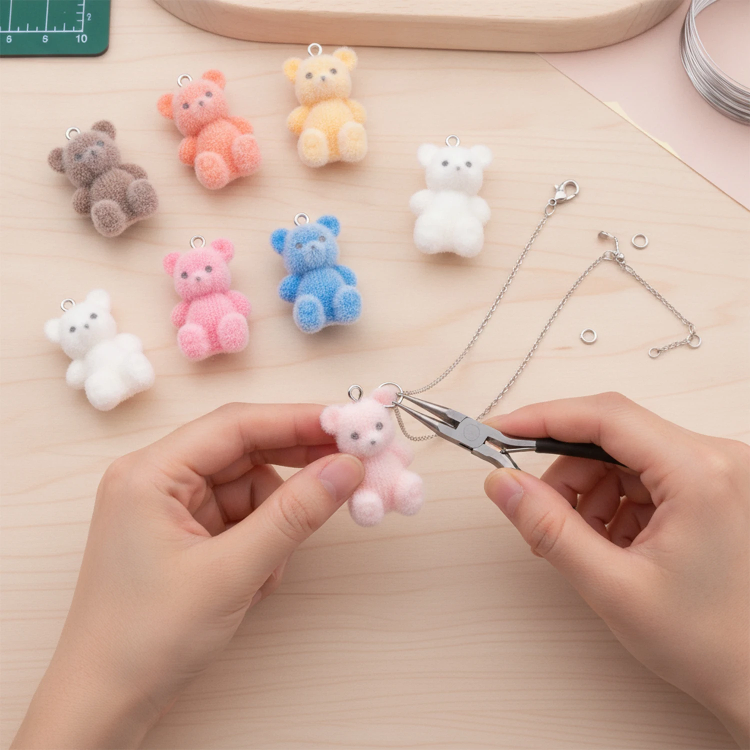 2/10pcs Resin Flocking Cute Little Bear Charms Pendants For DIY Bracelets Necklaces Earrings Jewelry Making Accessories Supplies
