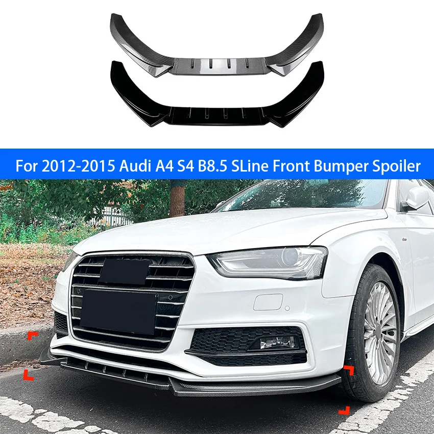 For Audi 2012 2013 2014 2015 A4 S-Line S4 B8.5 Glossy Black 3Pcs Spoiler Diffuser Body Kit Car Front Bumper Lip Splitter