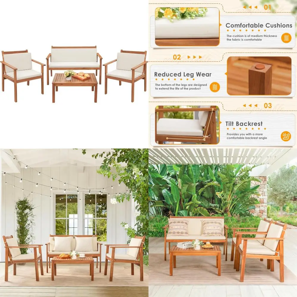 

Набор для бистро из 4 предметов для улицы с подушками и журнальным столиком для пляжа и заднего двора