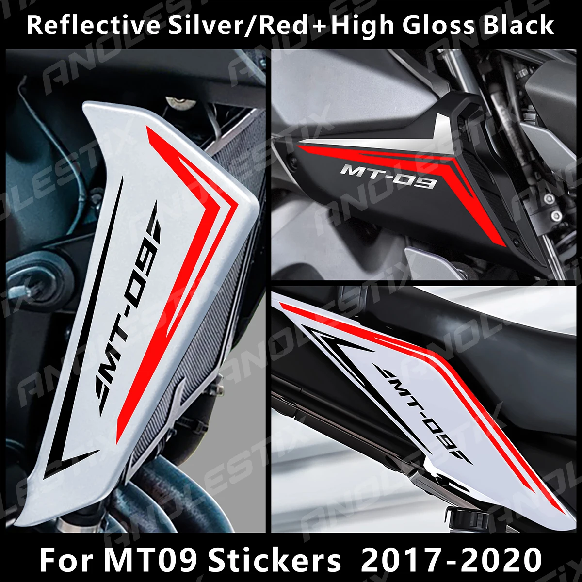 AnoleStix Reflective Motorcycle Fairing Radiator Radiator side cover stickers  Set For YAMAHA MT09 MT-09 SP 2017 2018 2019 2020