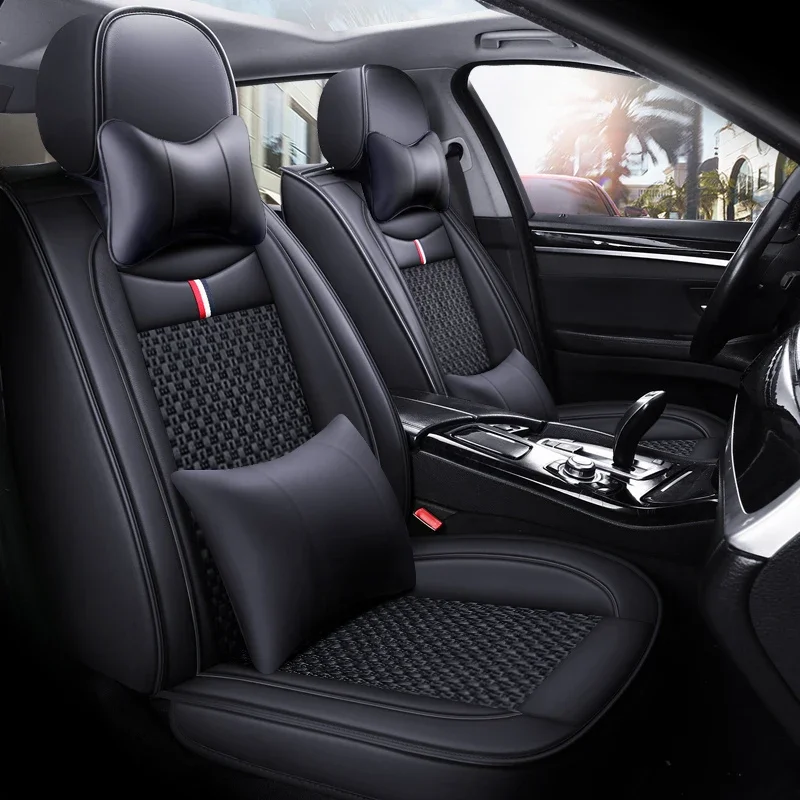 

Luxury Waterproof Car Seat Covers Universal Full Set Pu Leather Seat Covers For 5 Seat Cars Leather and Ice Silk for summer