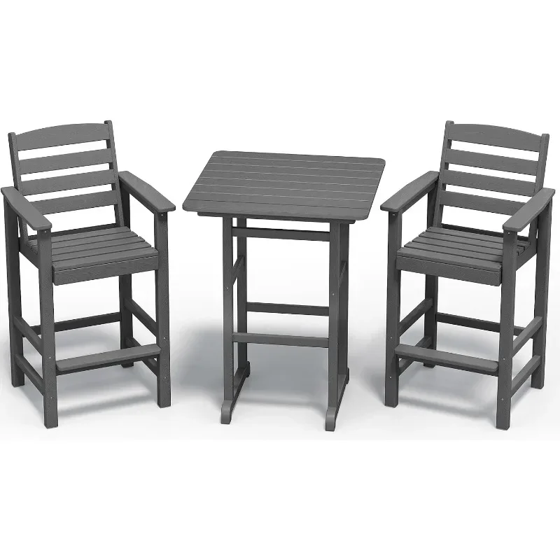 

SERWALL Balcony Adirondack Chairs and Table 3 Pieces Set, Adirondack Bar Height Chairs Set of 2 and Bar Table, Bar Stools Set
