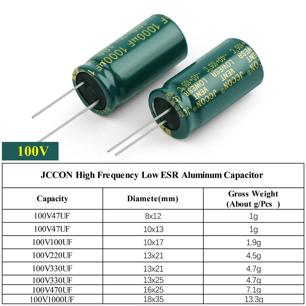 Aluminum Electrolytic Capacitor 100V 47UF 100UF 220UF 470UF 1000UF High Frequency Low ESR Capacitors DIY 2000Hours Long Life