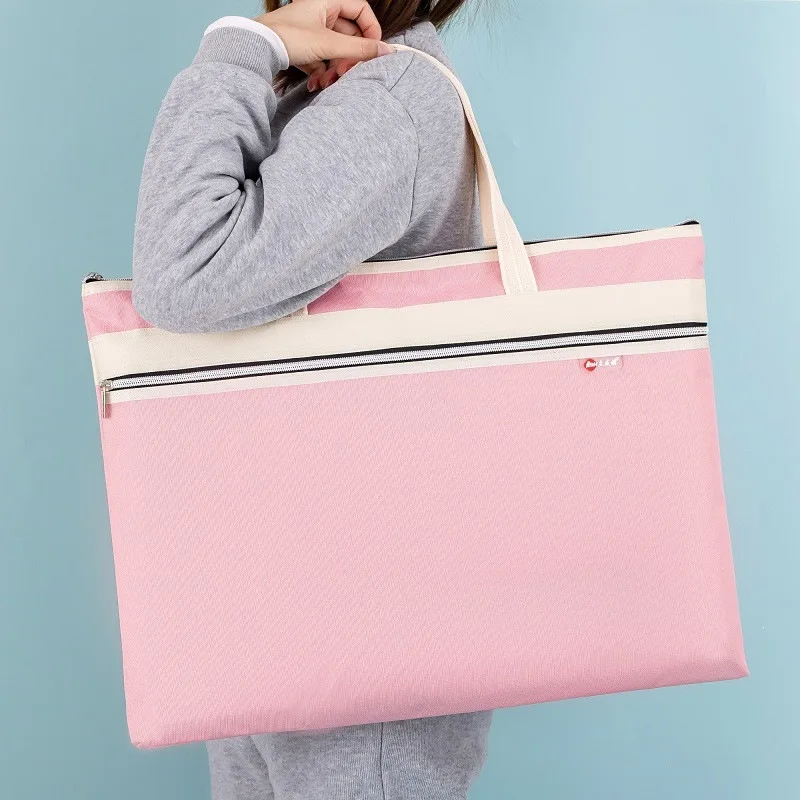 A3 Zipper File Bag Large Capacity Canvas Document Pouch Water Resistant Thickened Paper Storage Bag for Students Art Supplies