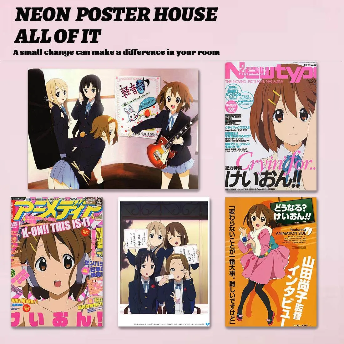 Аниме-постер K-On на холсте без рамы, настенное искусство на холсте, униформа горничной, милый персонаж, коллаж, постер для любителей аниме, декор для комнаты
