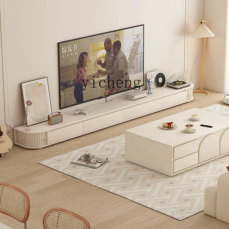 

ZC simple modern living room household cream style white coffee table combination extremely narrow TV cabinet