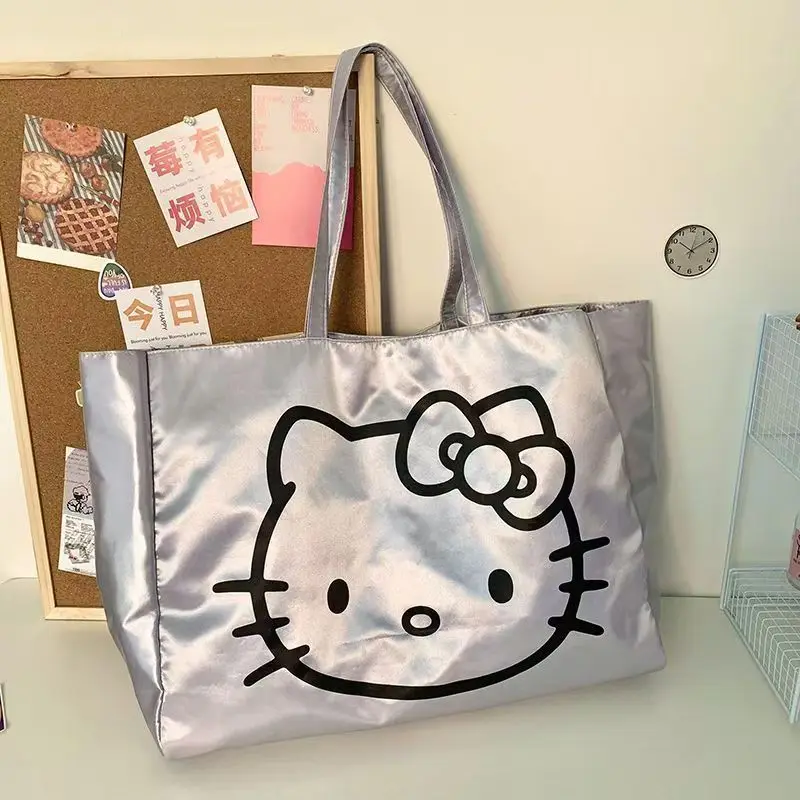 Bolsa tote medieval de grande capacidade Hello Kitty, bolsa de ombro fofa da moda, bolsa de couro macio para estudantes