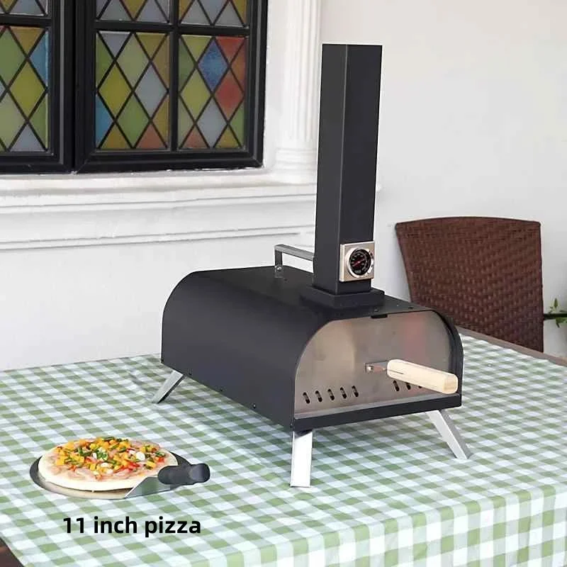 11-calowy piec do pizzy i grillowania z podwójnym paliwem ze stali nierdzewnej do użytku domowego i komercyjnego, termometr