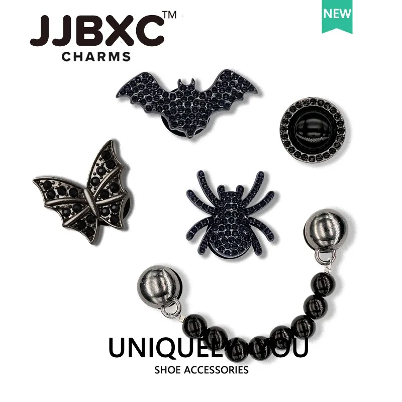 Metal JJBXC charm for crocs  shoe clip accessories metal Black Diamond Butterfly Bat Chain DIY Fashion Shoes Decorations
