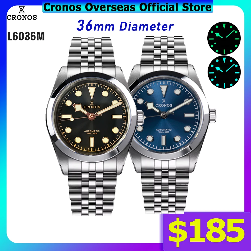 Cronos BB36 Mechanical Men Watch 36mm Automatic PT5000 Sapphire Glass Bushed Bracelet Solid 5 links 10ATM L6036M