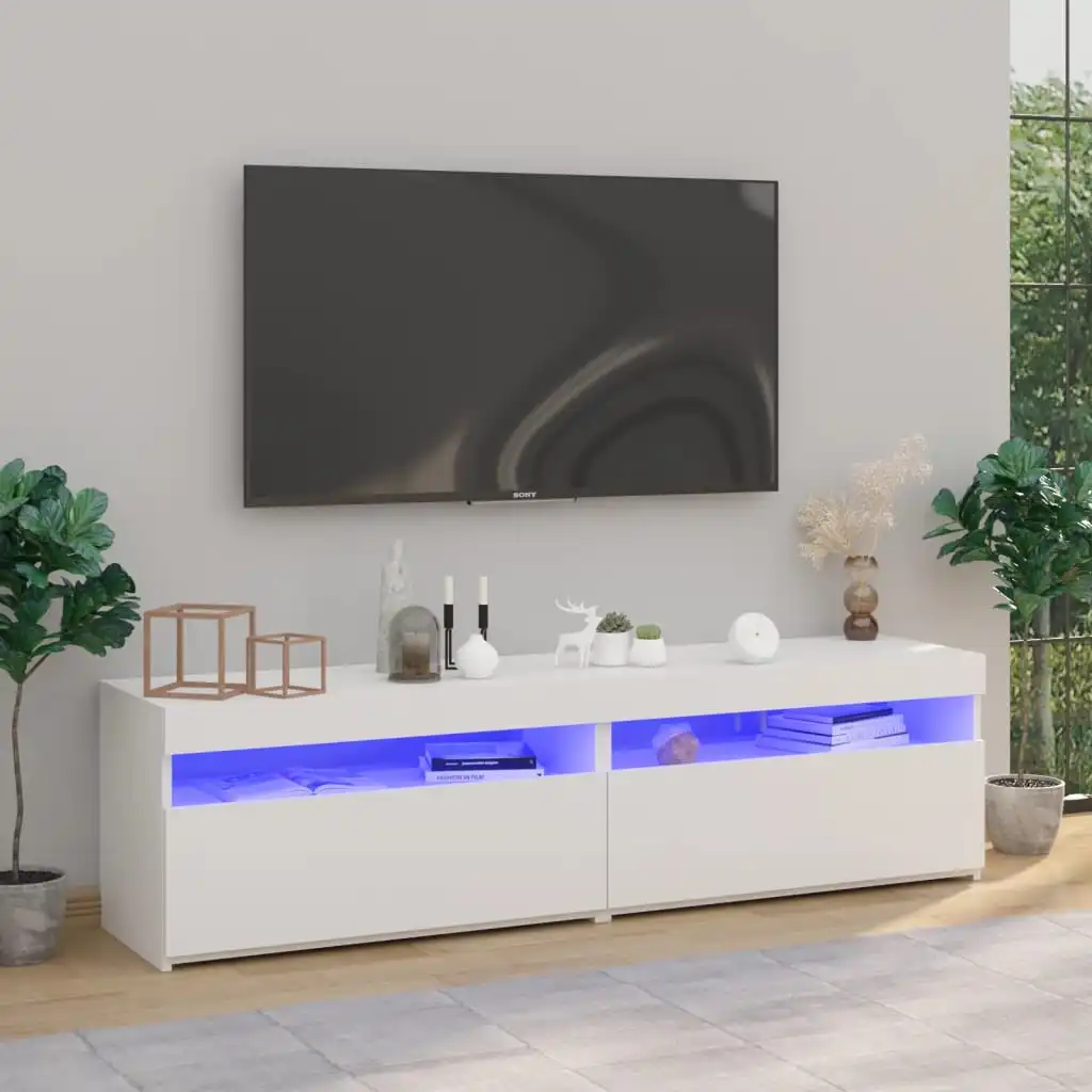 TV-Schr?nke 2 Stk. mit LED-Leuchten Hochglanz-Wei? 75x35x40 cm