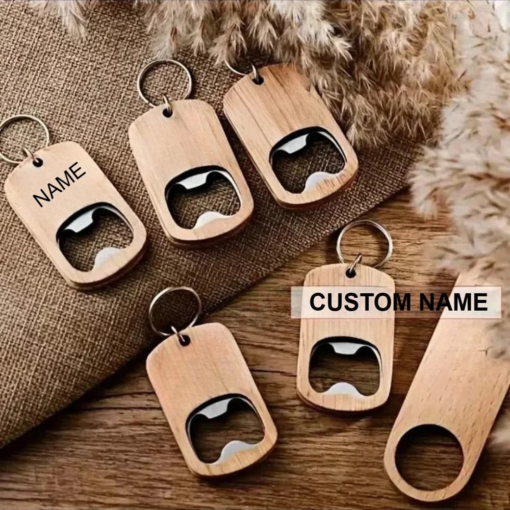 

Wooden Artsand Crafts Keychain Carving Pendant Custom Logo Name Simplicity Woodiness Beer Bottle Opener Keybuckle Keyring Gift