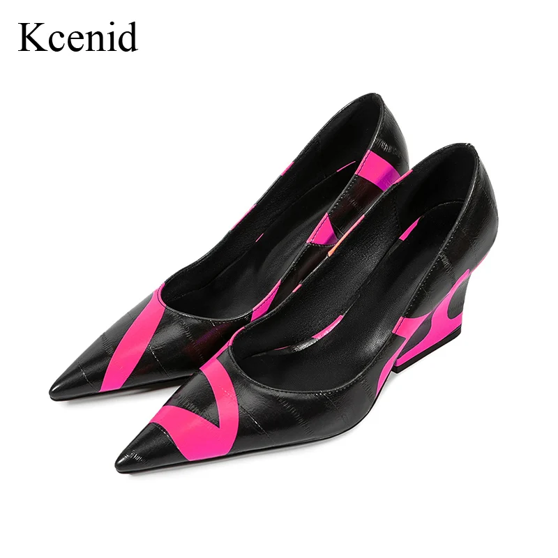 

Kcenid Spring Sexy Slip-On Pumps Elegant High Heel Women's Shoes Mixed Color Pointed Toe Office Party Lady Footwear Size 44 45