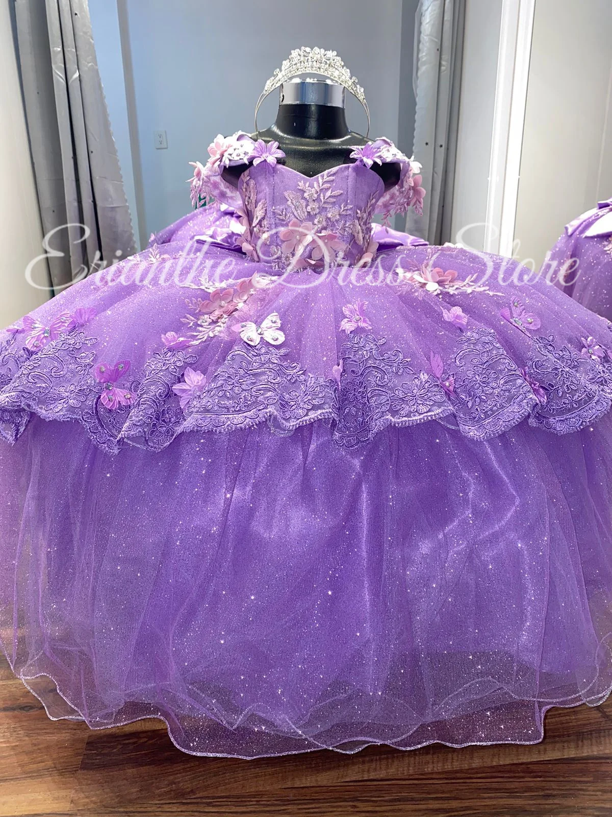 

Lilac Flower Girl Dress For Wedding 3D Applique Tulle Puffy With Bow Kids Birthday Party First Communion Ball Gowns Customized