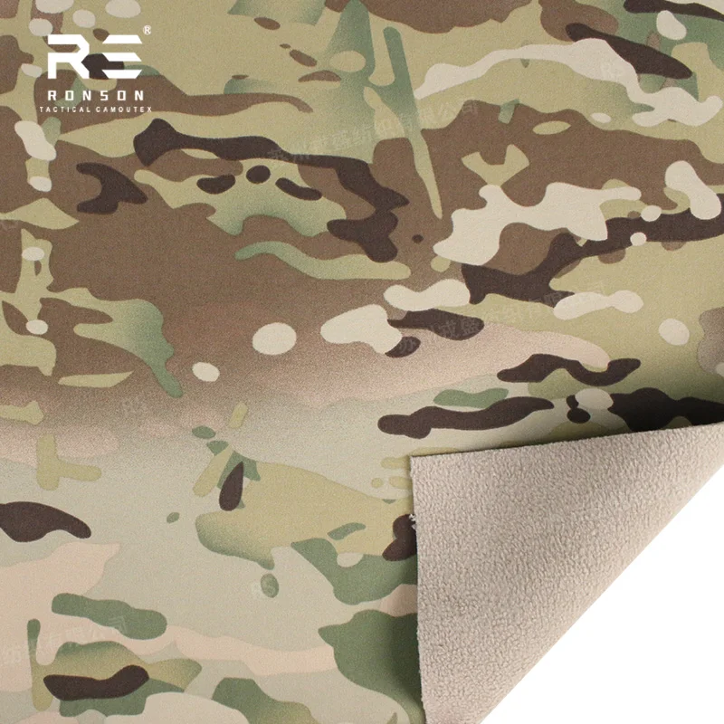 

MC Camouflage Softshell Fabric 4-way Stretch 3 Layer Laminated Fleece Fabric Breathable for Outdoor Clothing Wind Proof NIR/IRR