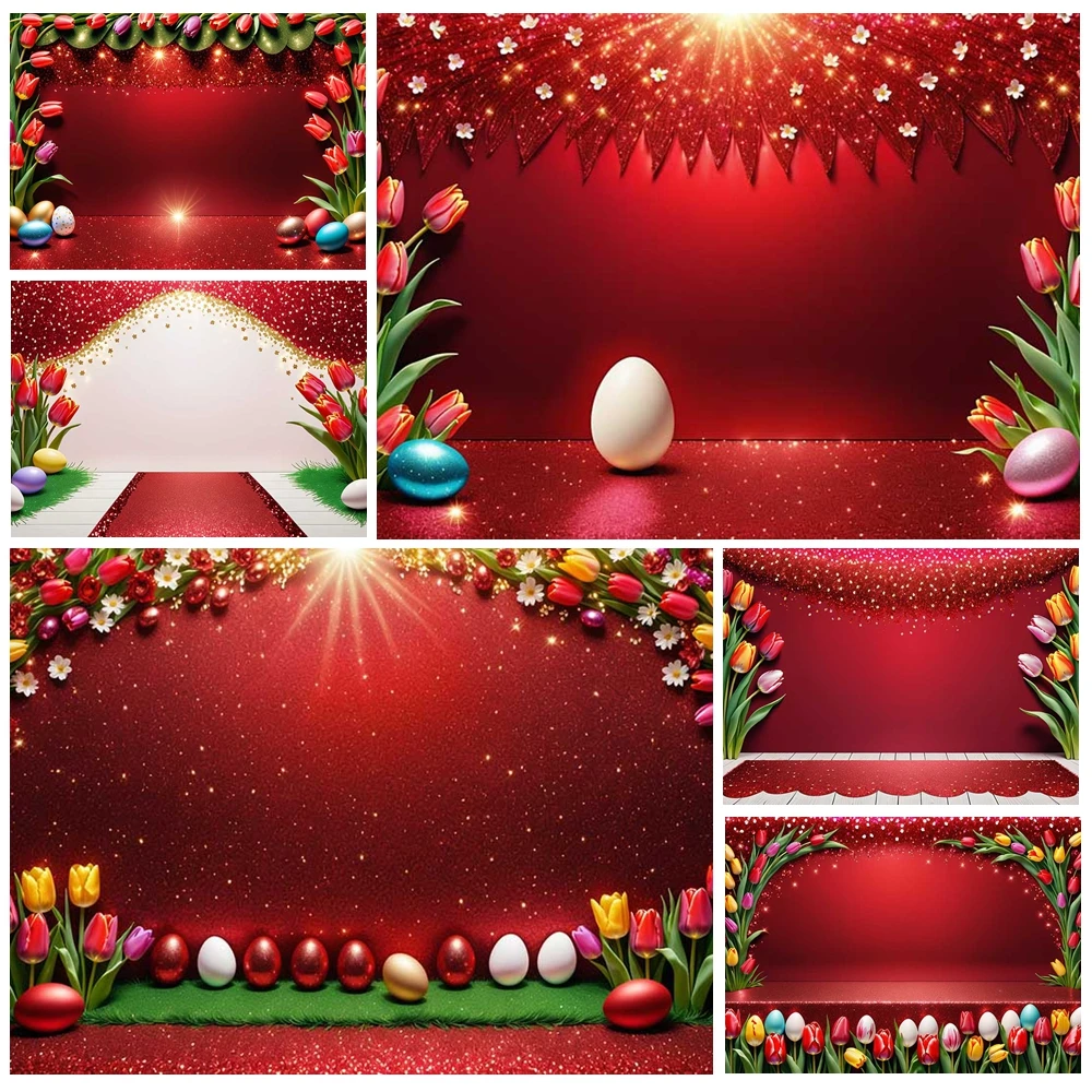 

MOON.QG 2026 Sparkling Red Easter Photo Background Glittery Egg Backdrop Photography Decoration Portrait Photozone Photobooth