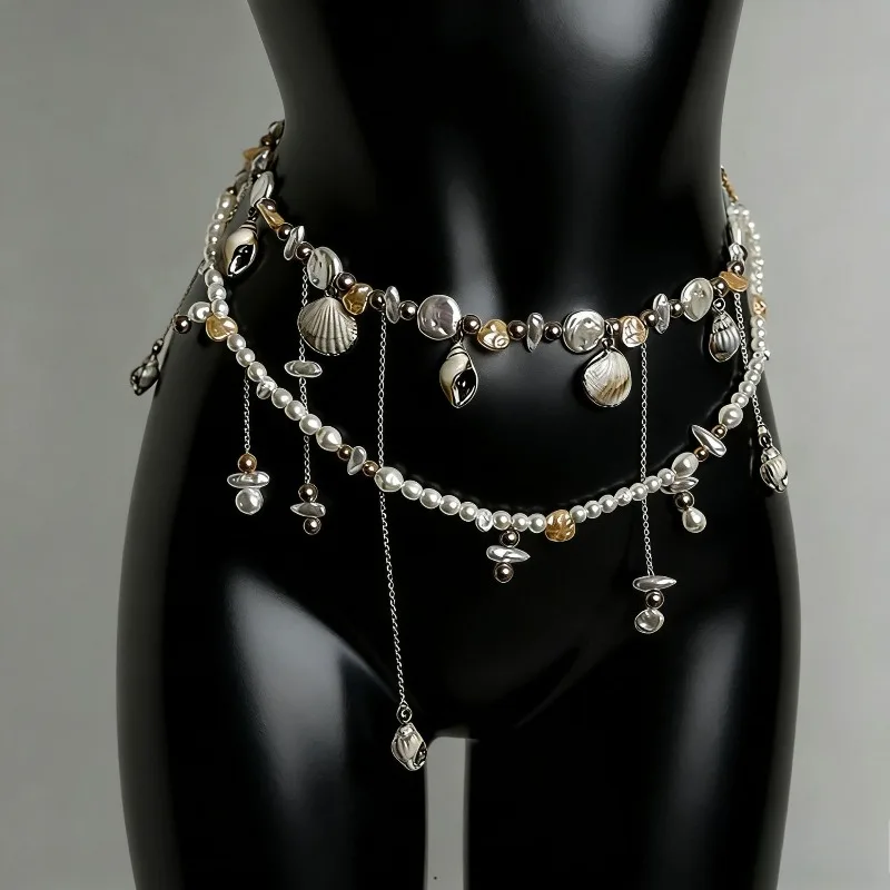 Luxury Shell Conch Pearl Tassel Waist Chain Fashionable Ins Sweet and Elegant Niche Belt Beach Vacation Photography Belt
