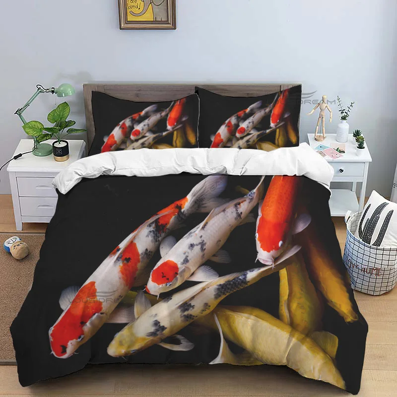 Beautiful Carp Patterns Comforter Bedding Set,Duvet Cover Bed Set Quilt Cover Pillowcase,King Queen Size Bedding Set