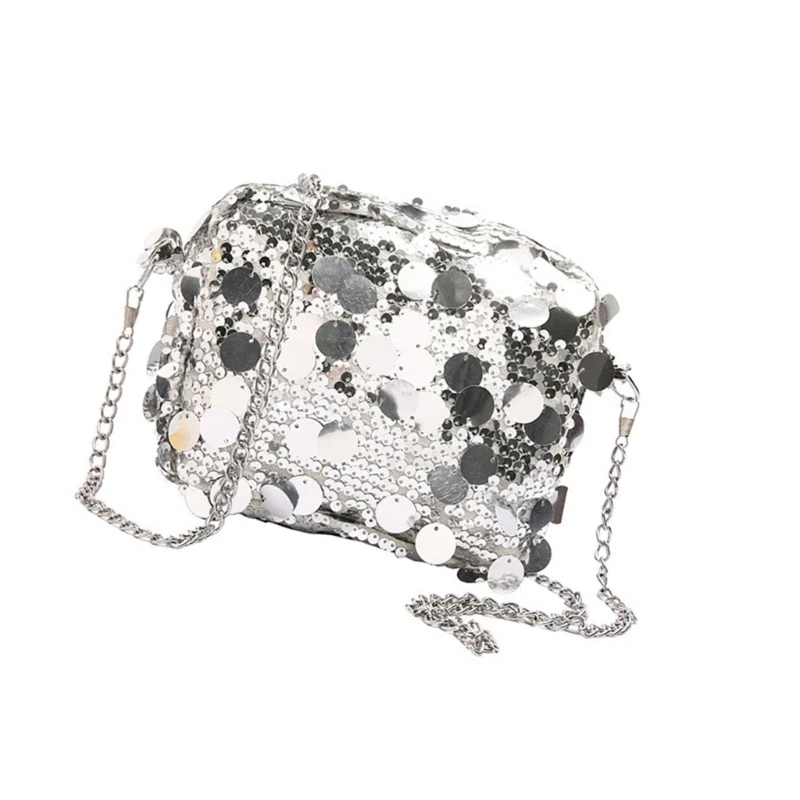 E74B Compact And Stylish Evening Purse Crossbody Handbag With Sparkling Sequined Delicate Chain Strap Shoulder Bag For Women