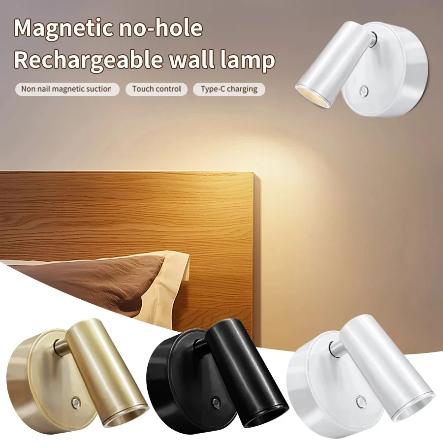 Touch Sensor Wall Lamp USB Rechargeable LED Spotlight Magnetic Cordless  Dimming 3 Colors Cabinet Doorway Bedroom Spot Light