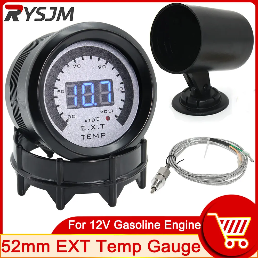 

HD 52mm Exhaust Temperature Gauge 30~130×10℃ Digital Exhaust Gas Temp Gauge 20 LED EXT Gauge Car Meter with Exhaust Temp Sensor