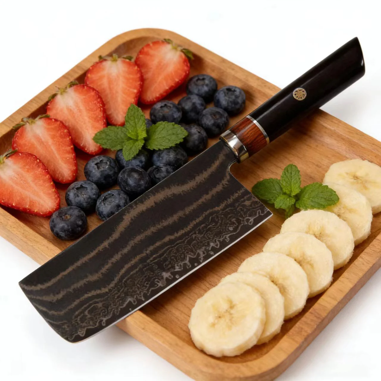 

7 Inch Sicing Knife Tricolour Copper Damasus Steel Powder Alloy Steel Blade Wood Handle Chef Cleaver Meat Handmade Kitchen Knife