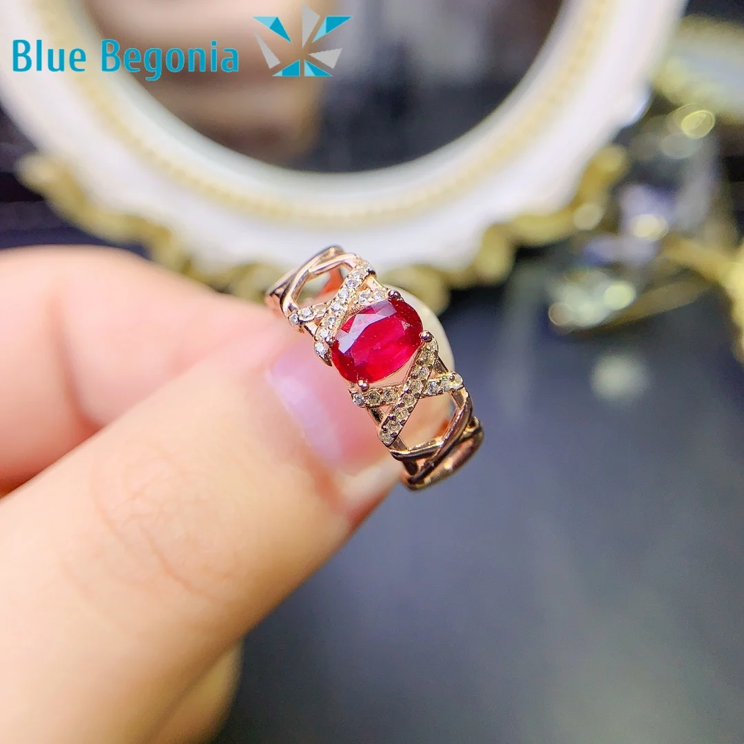 925 Sterling Silver Ruby Ring Fine Jewelry for Women Anniversary Gift 5*7MM Gemstone