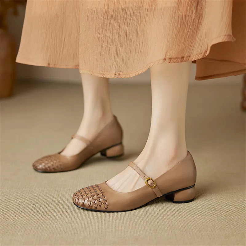 

New Spring/autumn Genuine Leather Women Shoes Round Toe Shoes for Women Fashion Retro Mary Jane Shoes Low Heels Women Pumps